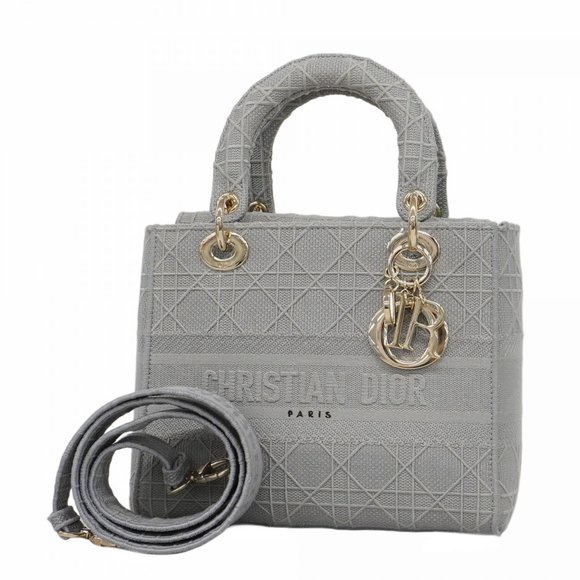 Christian Dior Lady D-Lite Canvas Handbag in Gray Champagne (P1166139) - Picture 1 of 8